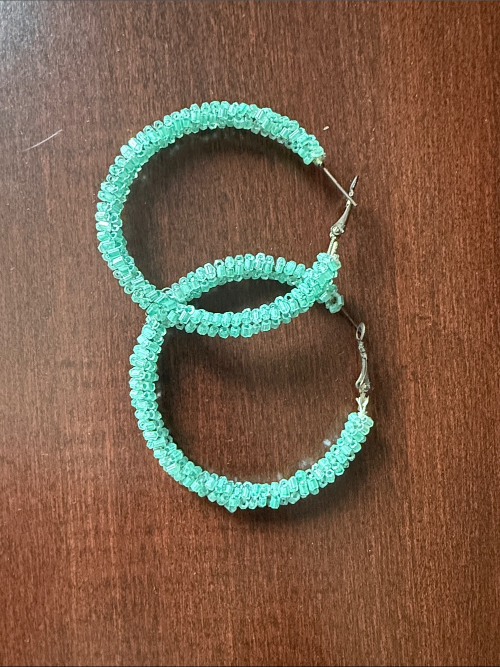 Mint Green Beaded Hoop Earrings - Women Jewelry